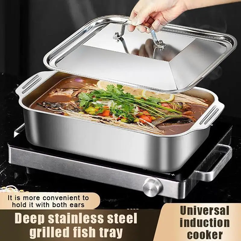 Stainless Steel Baking Pan Lids Deep Dish Fish/Pasta/Grilling