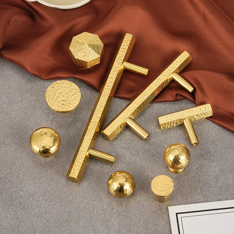 Solid Brass Wardrobe Handles Hammered Texture Handles Gold