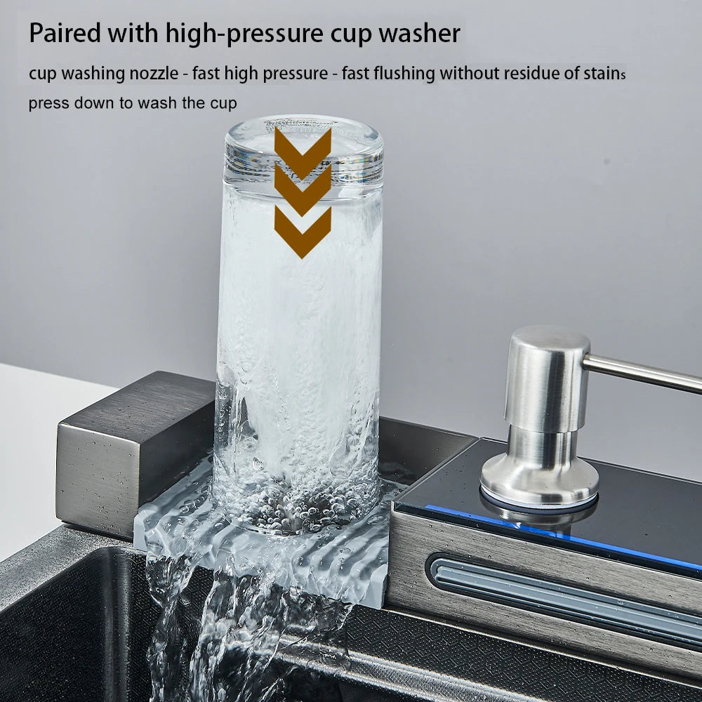 304 Stainless Steel Waterfall Sink Digital Display Large