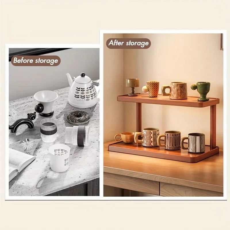 Wooden Tier Countertop Organizer Handles Multi Purpose Storage