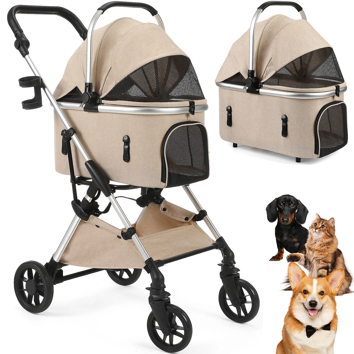 Pet Stroller Wheels Foldable Pet Travel Carrier Small/Medium