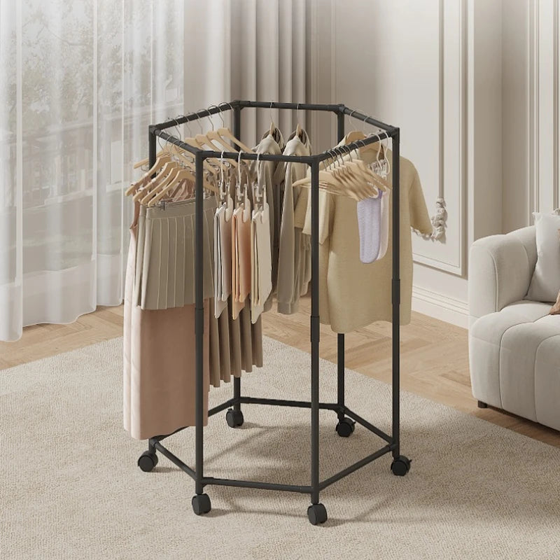 Hexagon Rotating Floor Clothes Rack Dormitory Coat Hanger