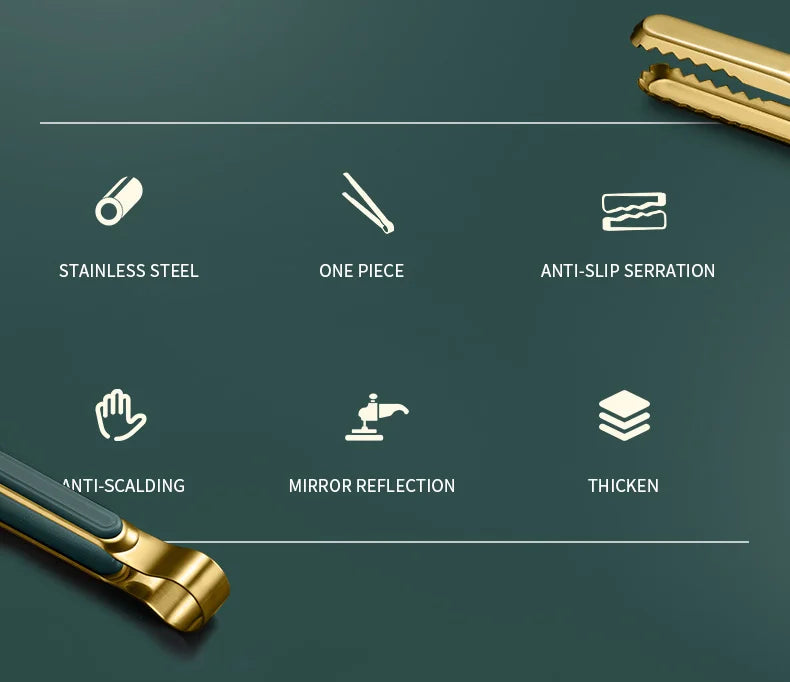 Gold Stainless Steel Food Tongs Non-Slip Serving Tongs