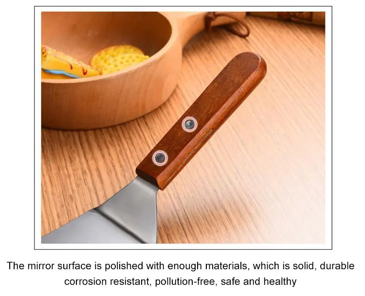 1pc Stainless Steel Wooden Handle Frying Shovel Cooking