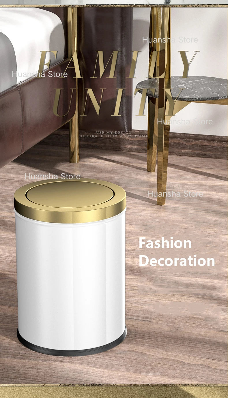 Stainless Steel Trash Can Gold Bathroom Bedroom Recycle