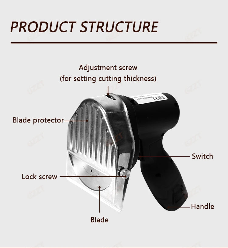 Gzzt Cordless Meat Slicer Battery-Charged Handheld Roast Meat