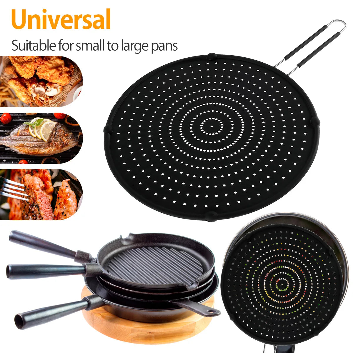 Silicone Splatter Screen Foldable Handle Heat-Resisting Oil