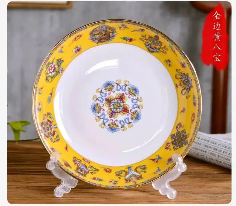 Gold Border Enamel Deep Plate Chinese Bone China