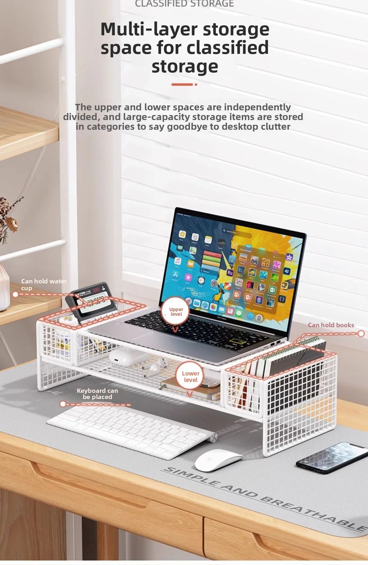 Height Adjustable Computer Stand Desk Monitor Laptop Cooling