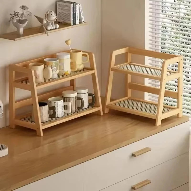 2-Tier Retro Bamboo Storage Shelf - Stable Countertop