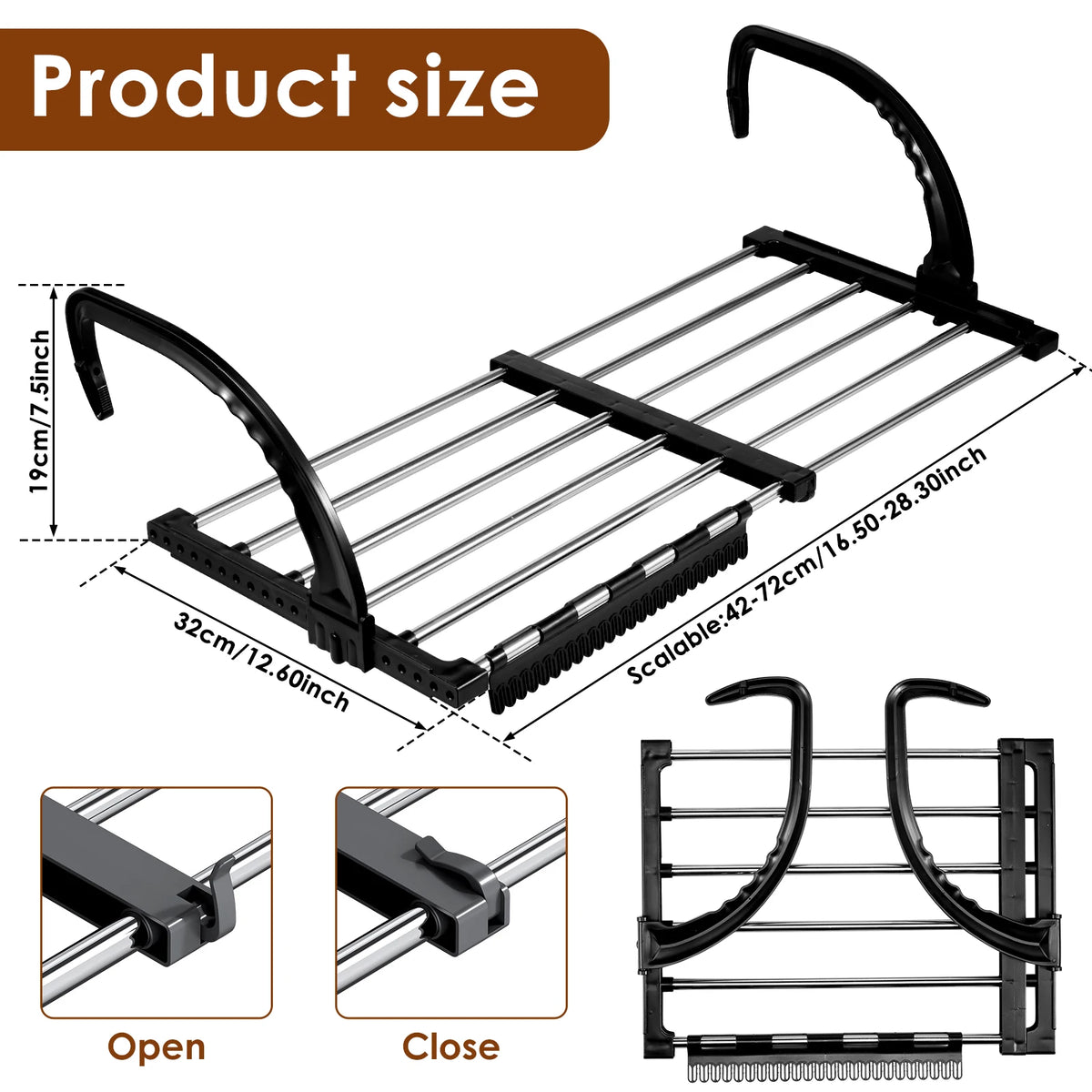 Extendable Radiator Drying Rack Stainless Steel Foldable Balcony
