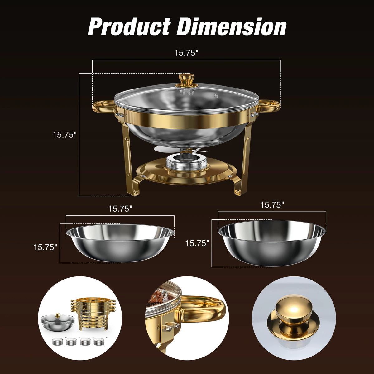 2/4 Pack Chafing Dishes Buffet 5qt Round Stainless