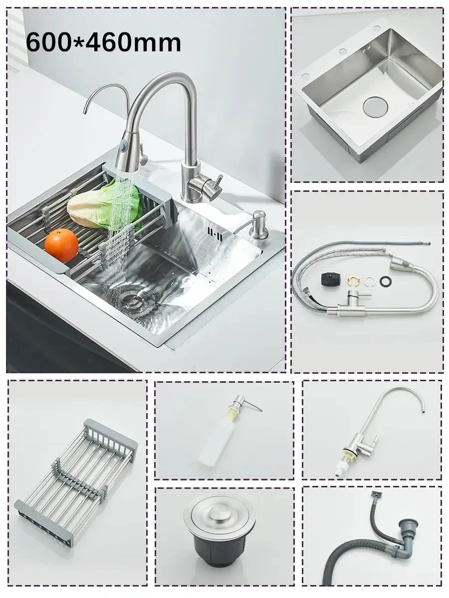 Stainless Steel Sink Large Integrated Faucet Sink Dish