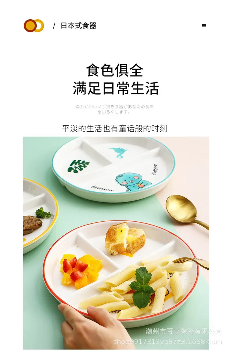 Divider Plate Ceramic Dish Serving Platter Children Tableware