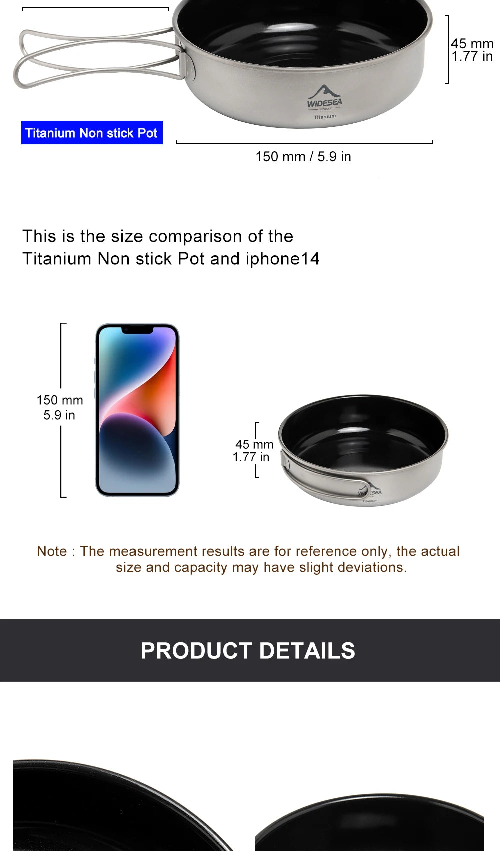 Widesea Camping Titanium Frying Pan Pot Bowl Ultra-Light
