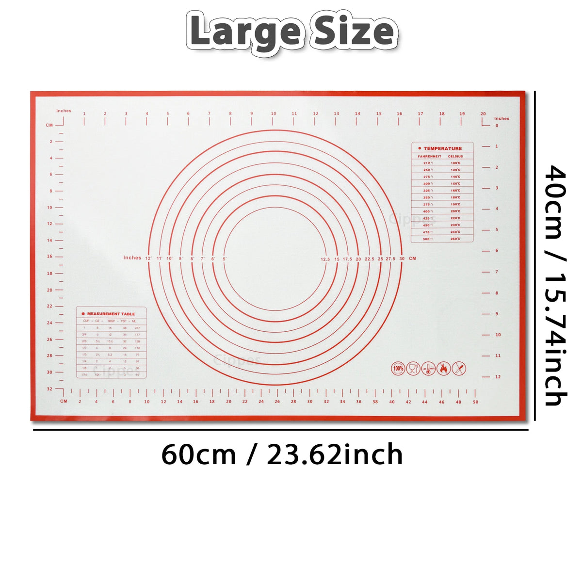Silicone Pastry Mat Measurements 16x24inch Large Non Stick