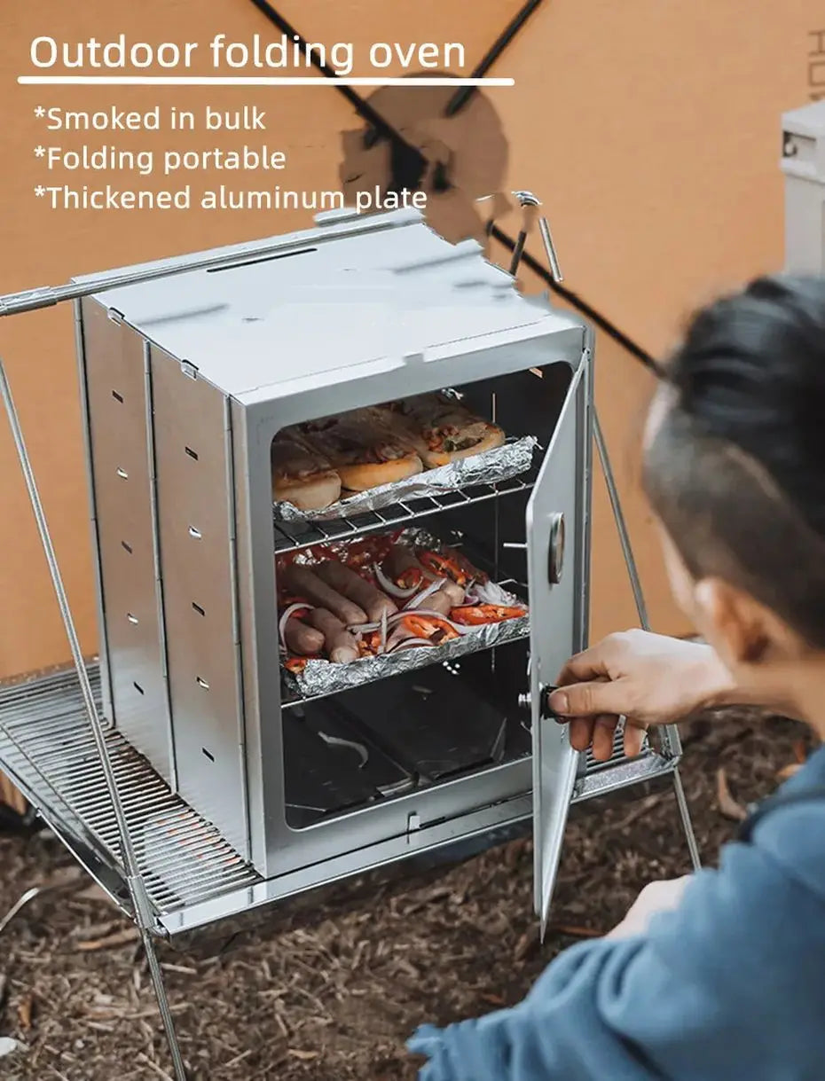 Outdoor Camping Folding Oven Baking Smoker Bbq Grill