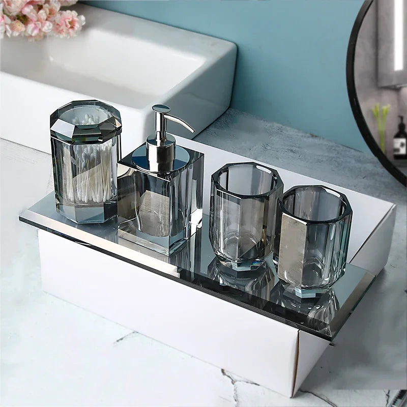 Crystal Glass Bathroom Kit Couple Mouthwash Cup Tray