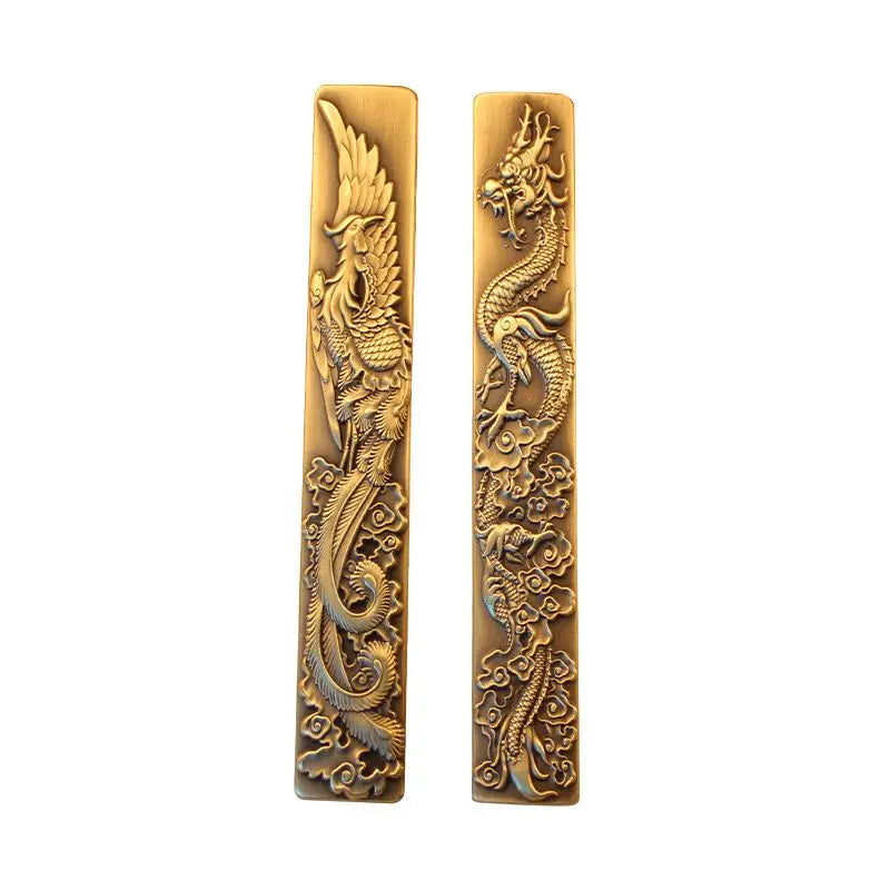 Chinese Style Brass Paperweight Antique Hand Painting Calligraphy