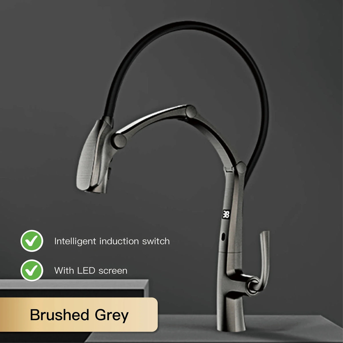 Luxury Brass Gun Gray Faucet Digital Display Intelligent