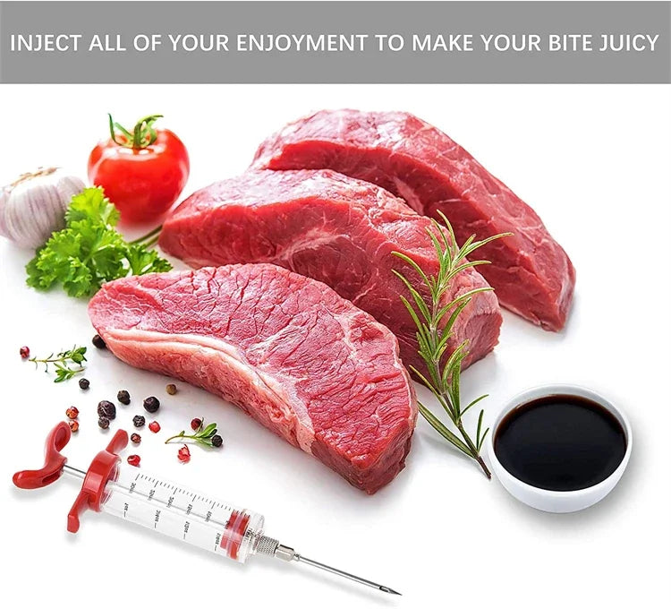 Meat Injector Syringe Stainless Steel Needles Bbq Grill
