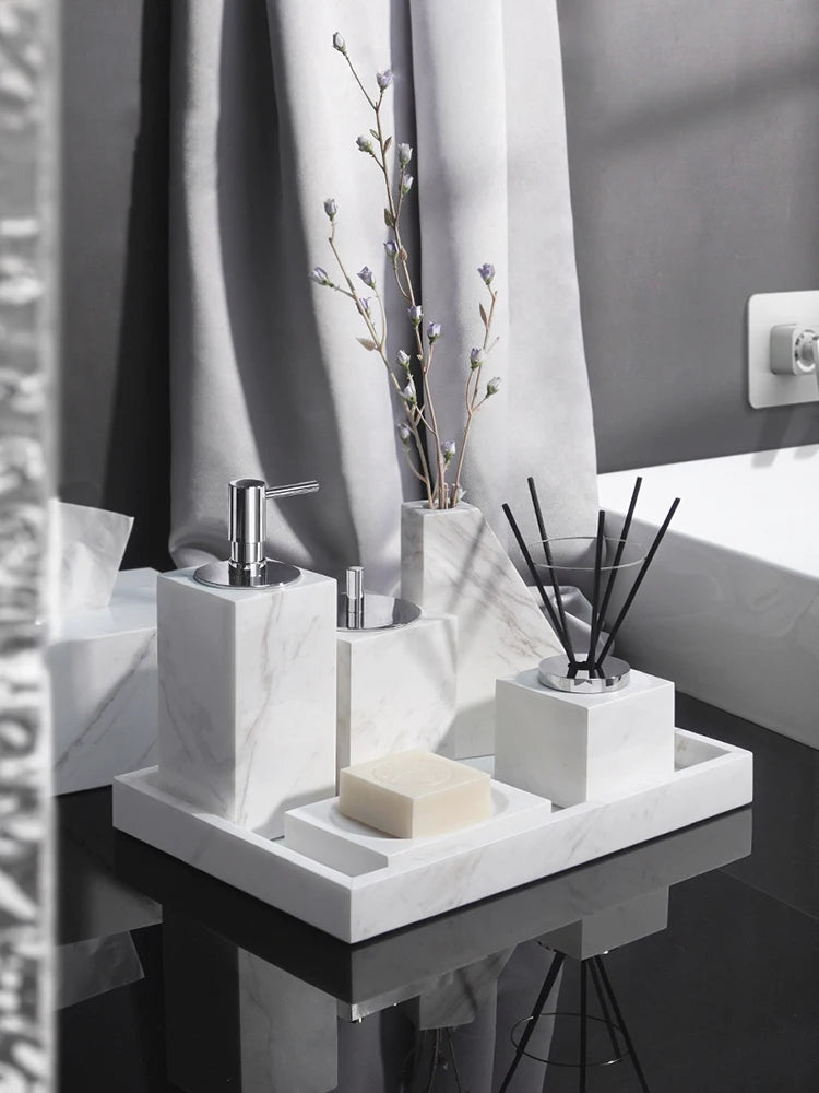 Volakos White Natural Marble Bathroom Soap Dispenser Soap