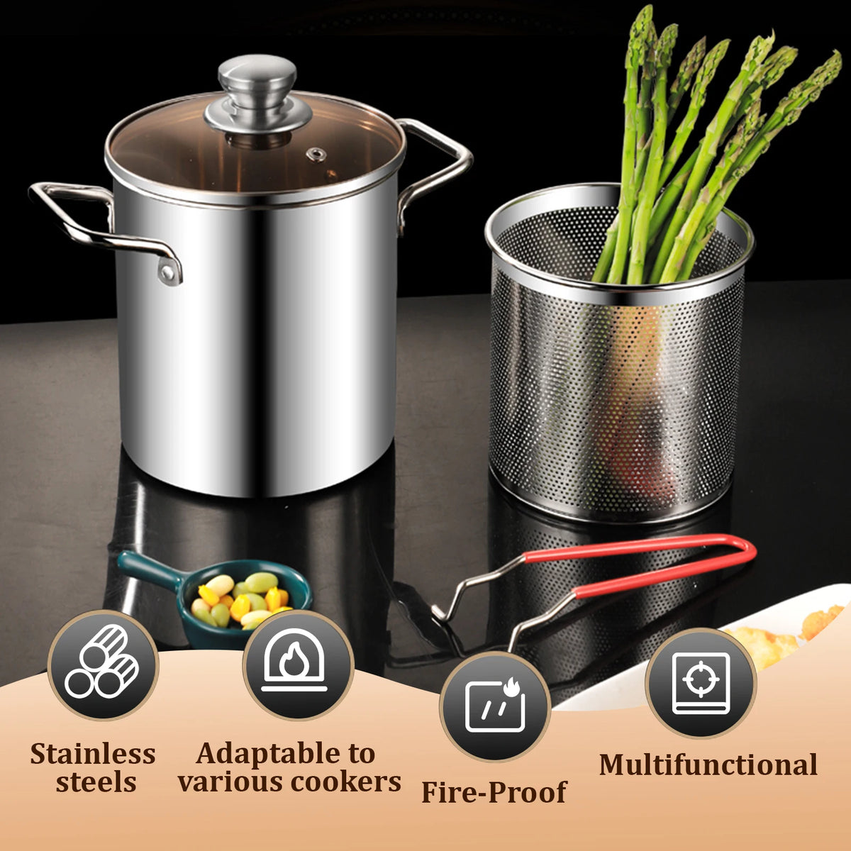 Deep Frying Pot Stainless Steel Fryer Pan Fry