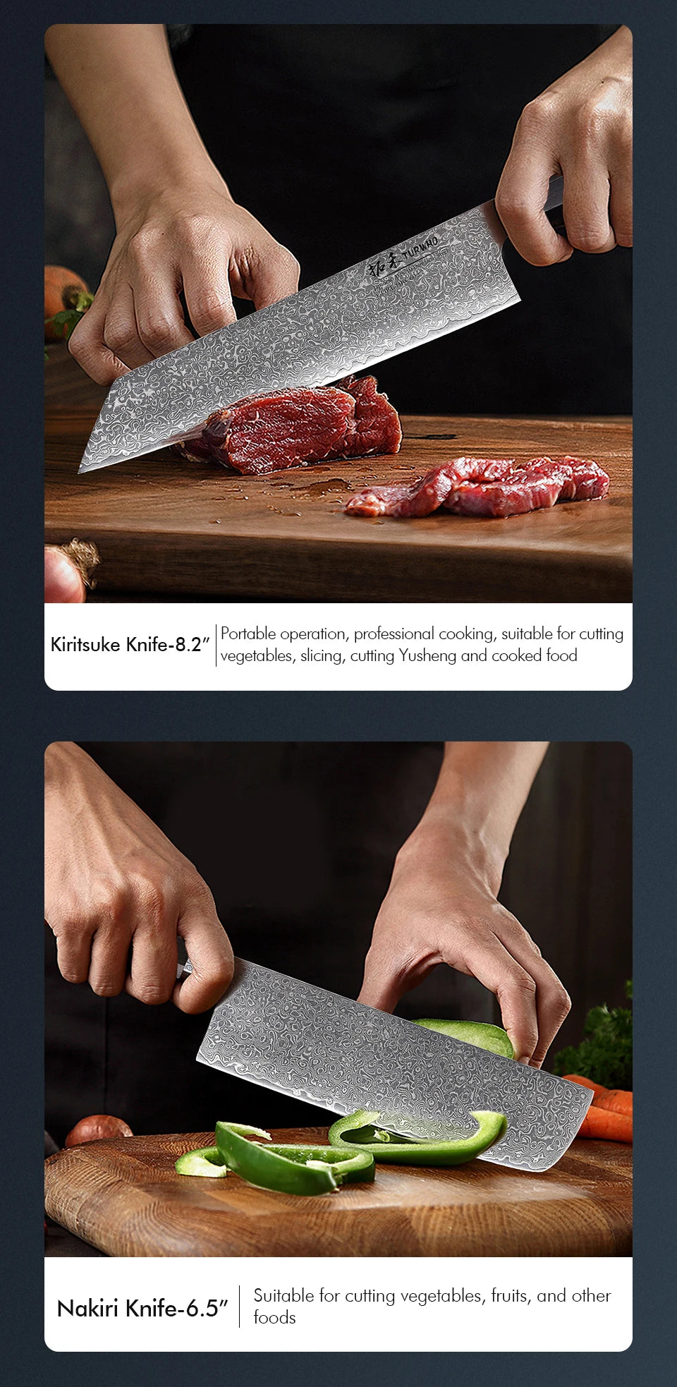 Turwho Hand Forged Japanese Chef Knife Damascus Steel