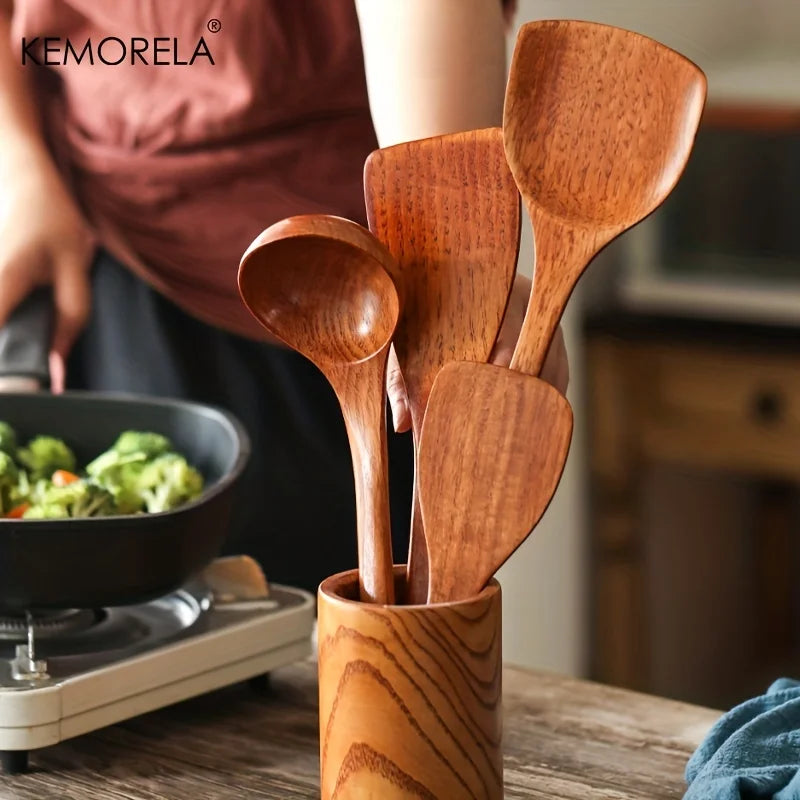 Kemorela 4pcs Utensil Cooking Wood Shovel Scoop Nonstick