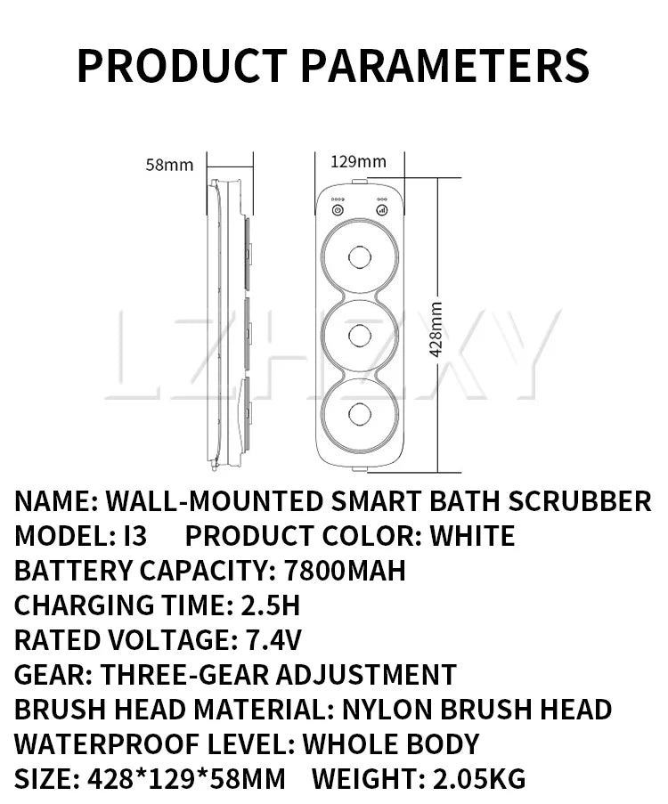 Electric Body Brush Back Scrubber Wall-Mounted Body Brush