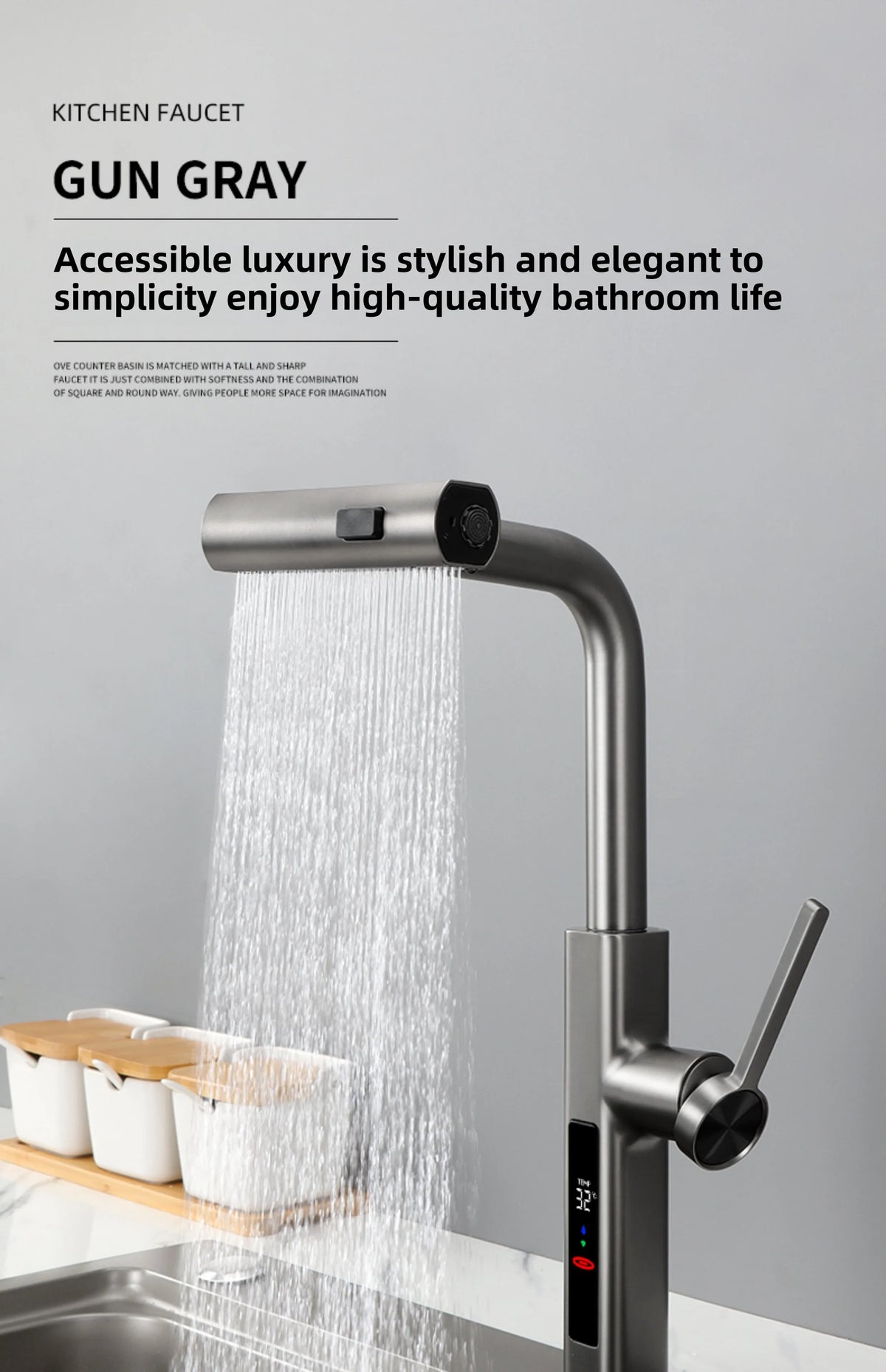 Faucet Cold Digital Display Pull-Out Rotatable Multi-Functional