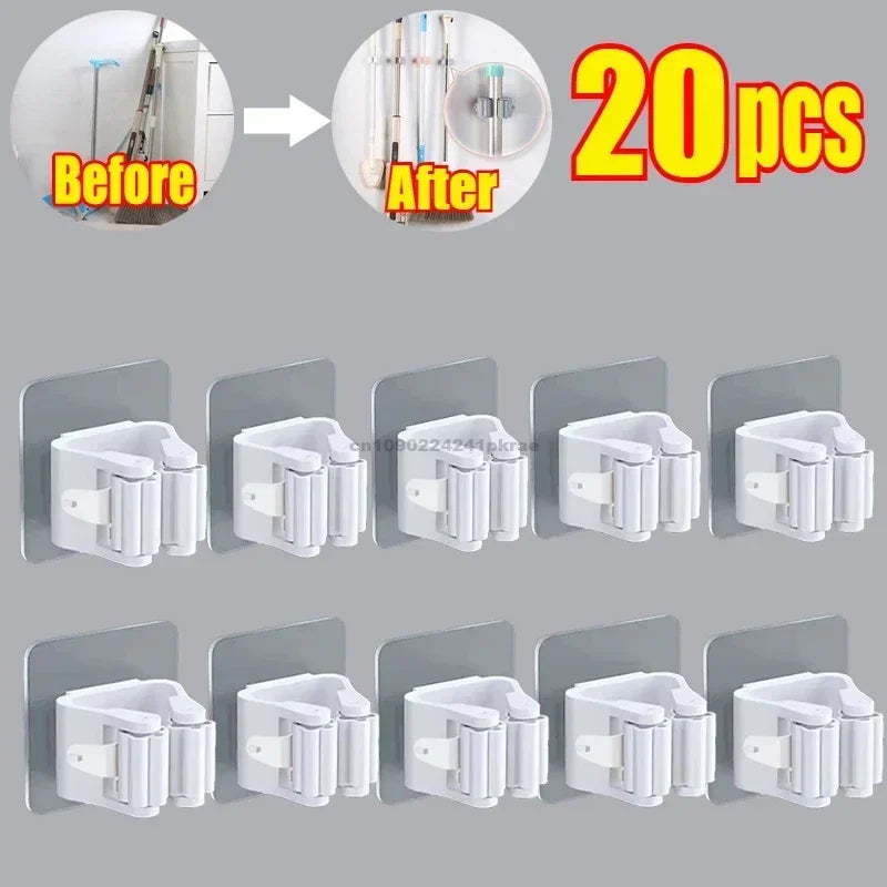 Mop Broom Holder Storage Rack Adhesive Hooks Wall