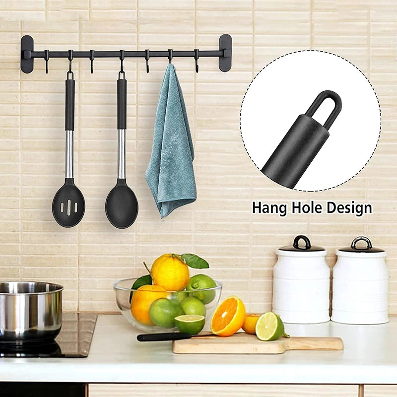 Silicone Cooking Spoons Kit Stainless Steel Handle Salad
