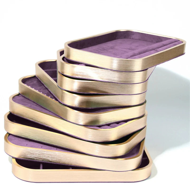 High-Grade Metal Frame Velvet Jewelry Display Tray Purple
