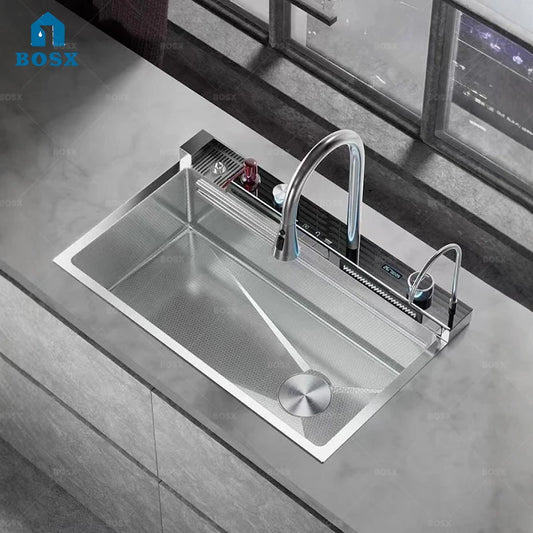 Waterfall Stainless Steel Sink Digital Display Faucet Wash