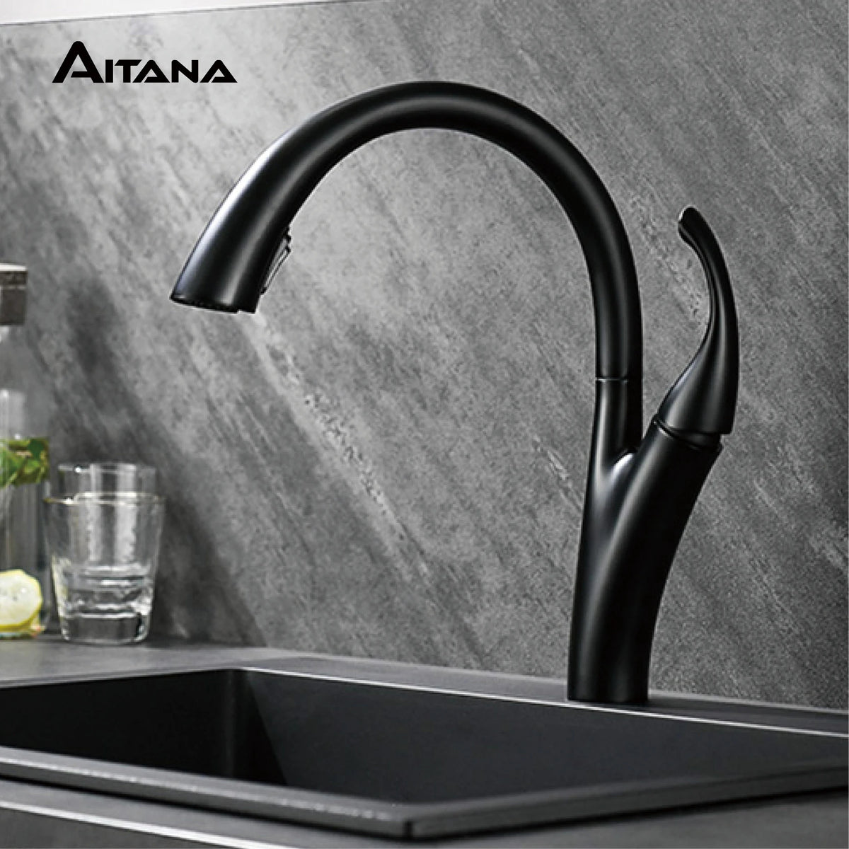 Aitana Simple Design Brass Black Faucet Modern Handle
