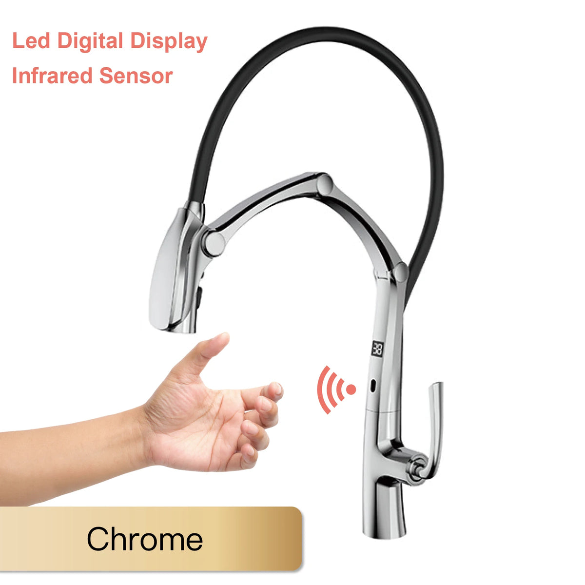 Aitana Gun Grey Luxury Brass Led Display Faucet