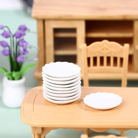 2pcs 12 Dollhouse Miniature Ceramic Plate Dessert Lace