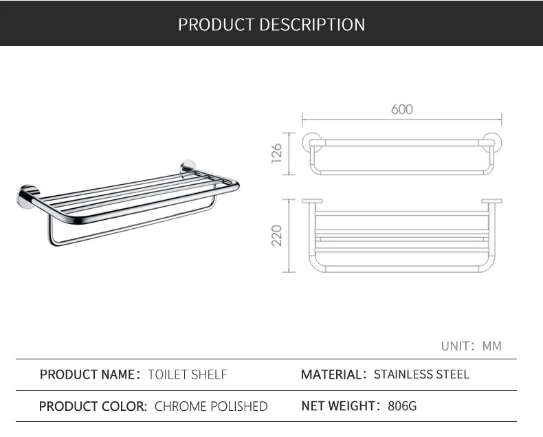 Bathroom Towel Rack Shelf Paper Holder Stainless Steel