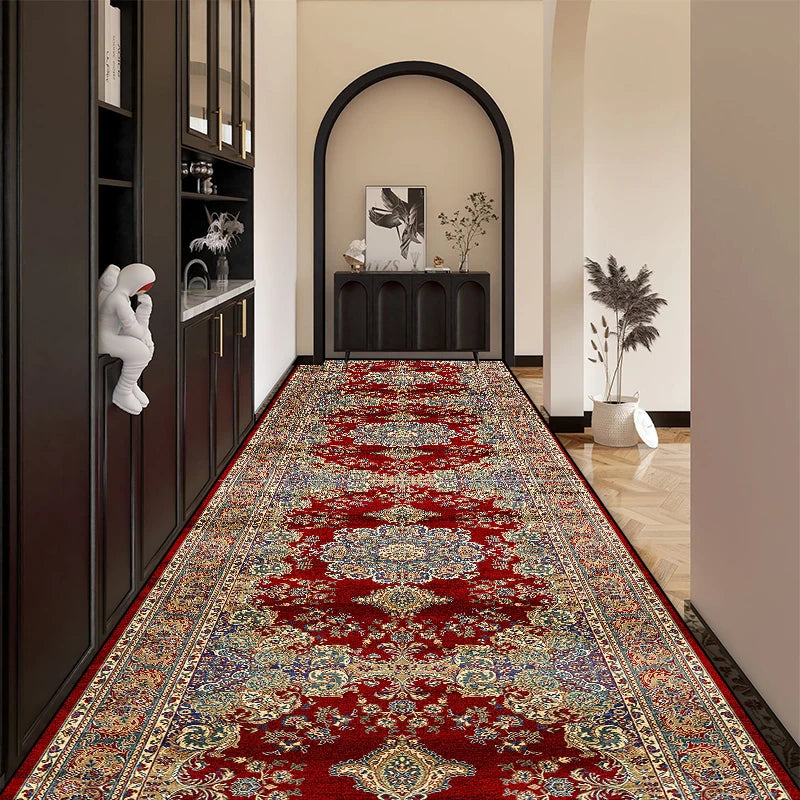 Bohemian Red Long Corridor Carpet Luxury Persia Decoration