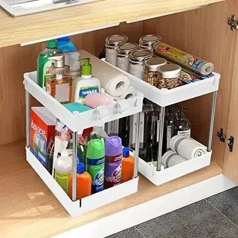 1/2 Under Sink Storage Organizer Tier Drawer Multipurpose