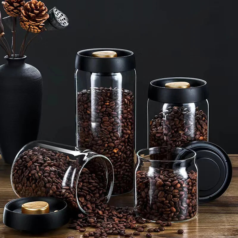 Coffee Beans Vacuum Sealed Jar Transparent Glass Food