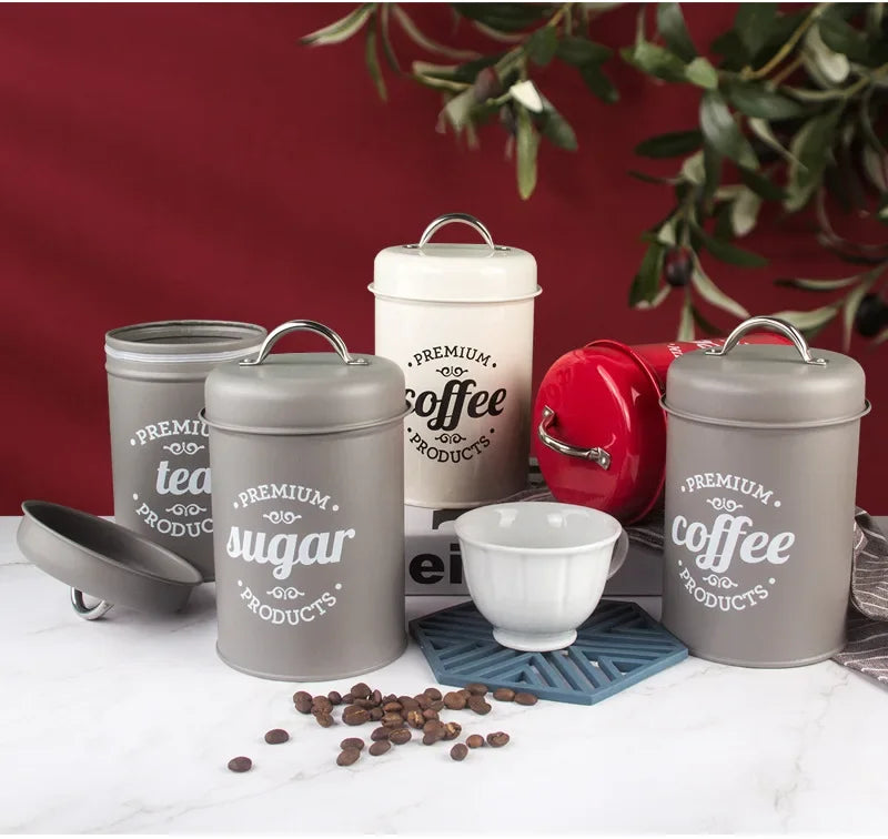 Canisters Coffee Tea Sugar Flour Metal Tin Jars
