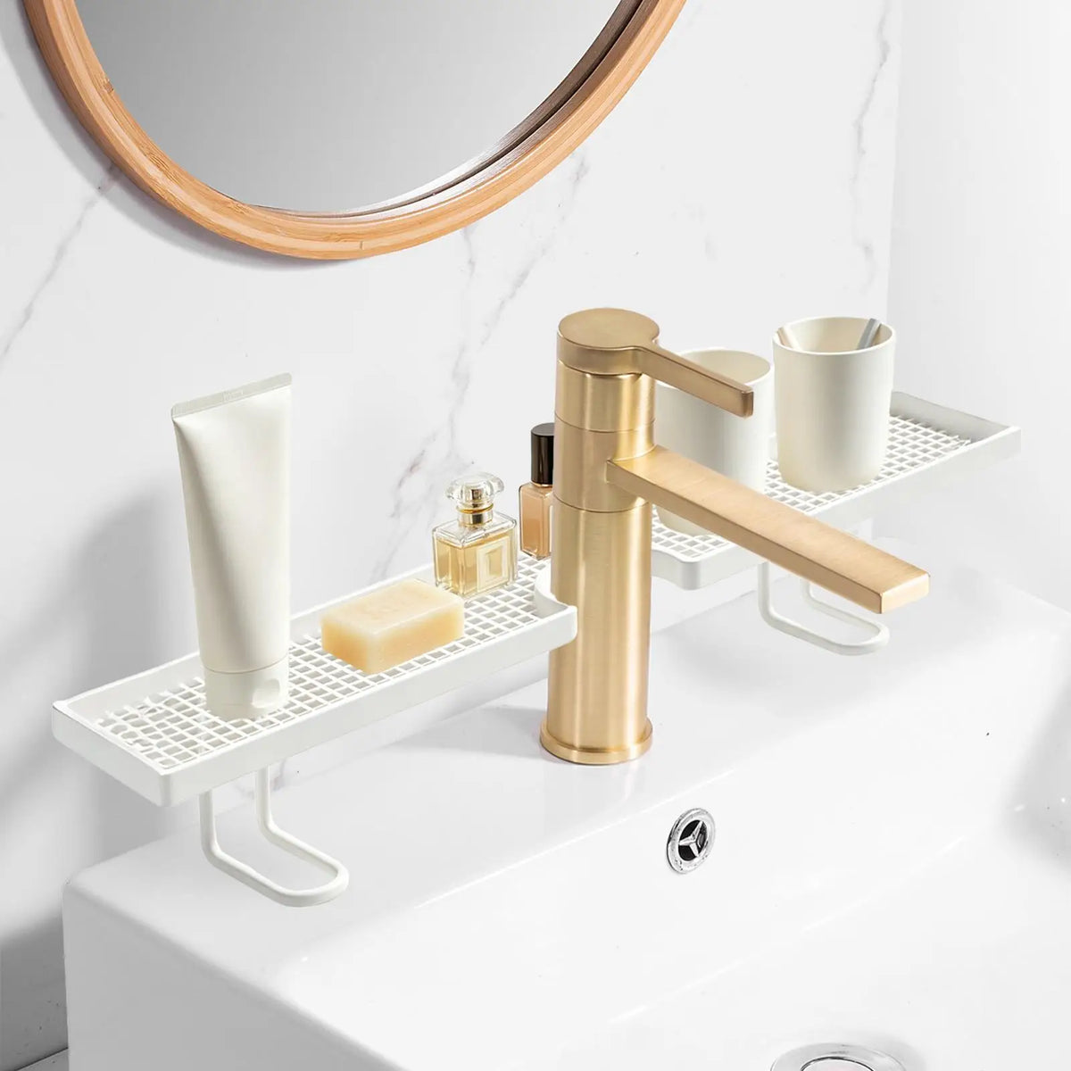 Sink Organizer Bathroom No Drilling Floating Easy Drainage