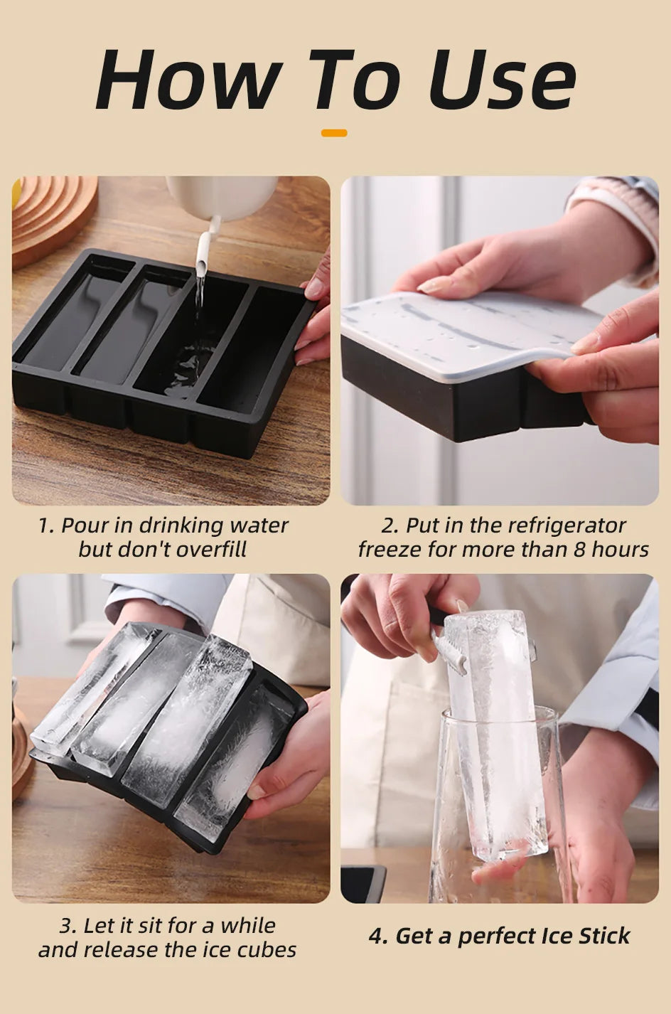 Ice Cube Tray Lid Large Long Ice Mold