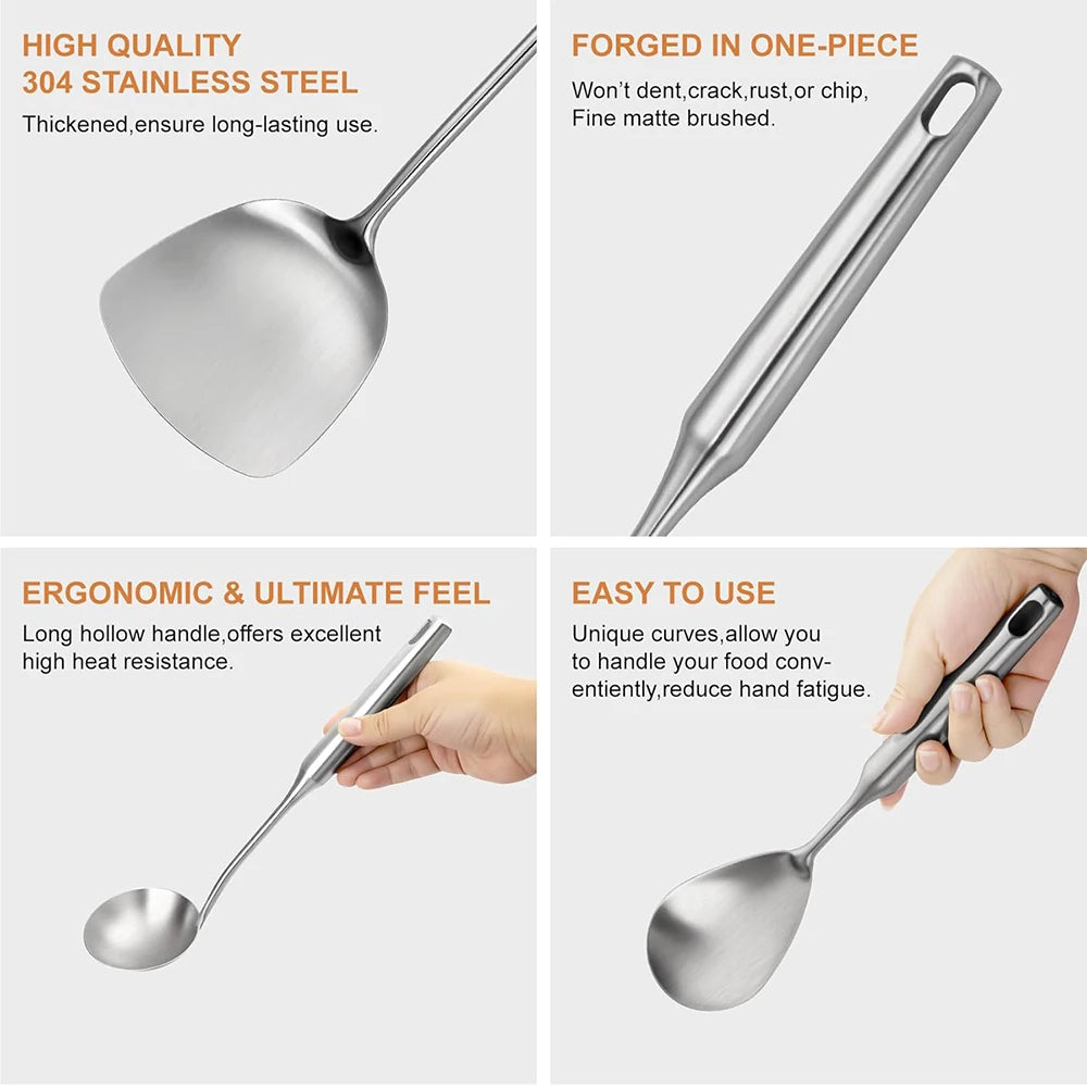 Lmetjma 304 Stainless Steel Utensils All Metal Long