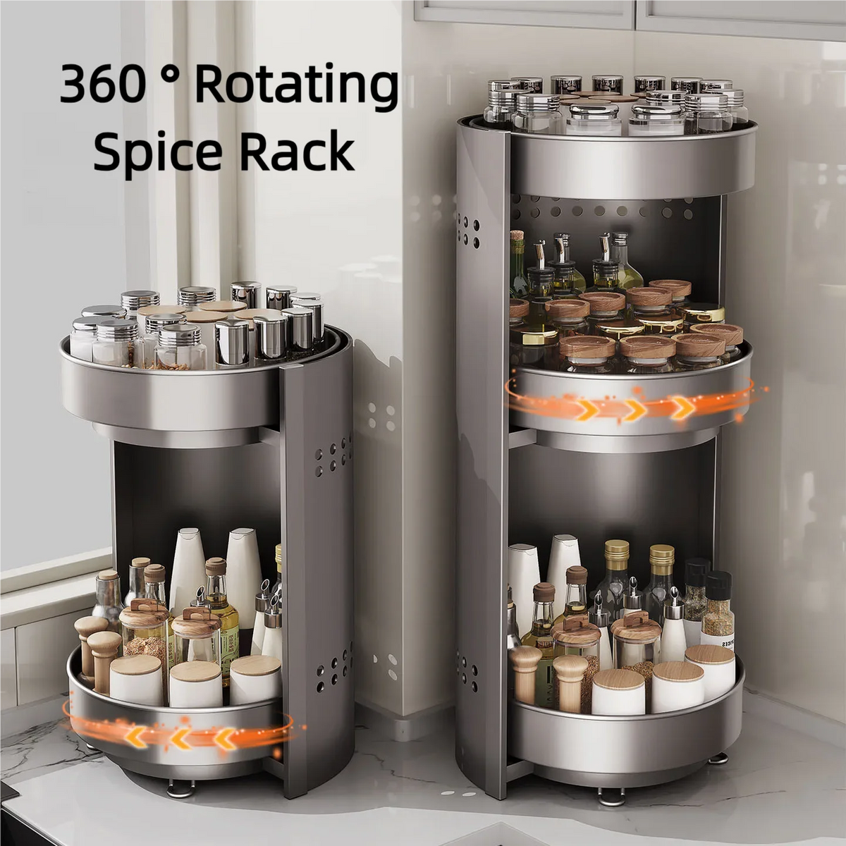360 Rotating Corner Spice Rack 2/3 Layer Organizer
