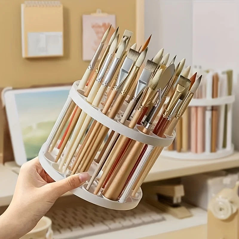 360 Rotating Brush Holder - White Plastic Organizer