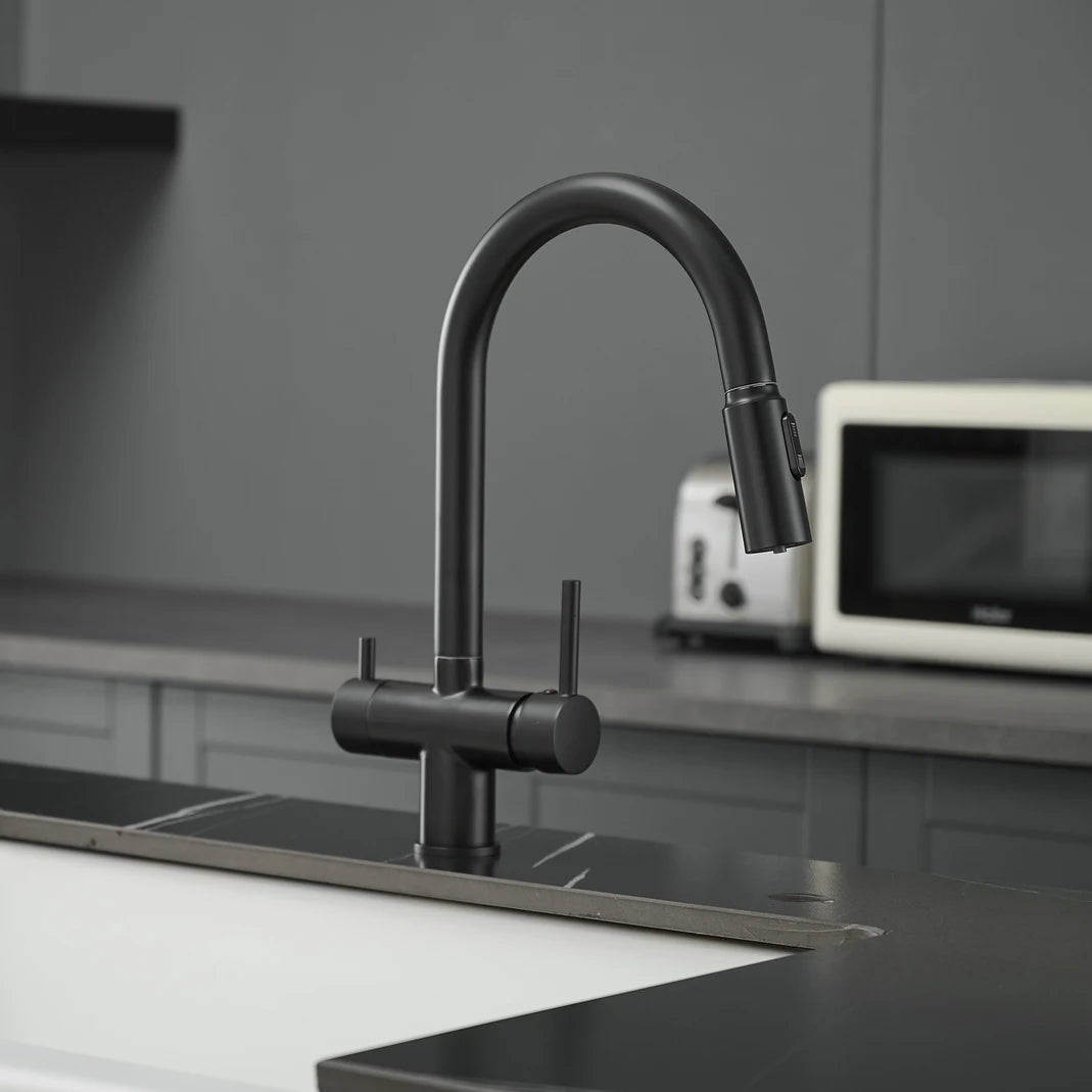 Brushed Gold Pull Out Filter Faucet Sink Mixer