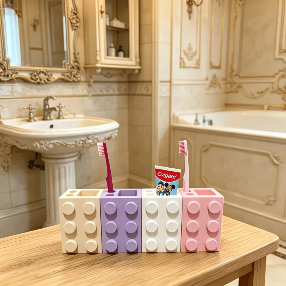 Cute Building Block Toothbrush Storage Rack Multi-Purpose